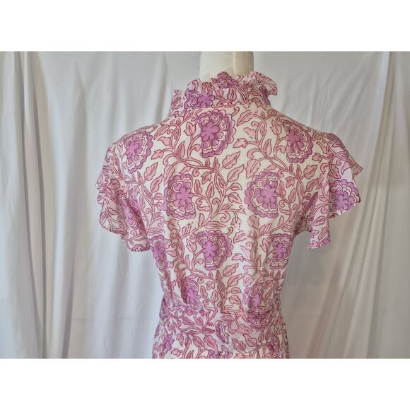 Oliphant Tuckernuck Malta Pink Ruffle Collar Button Down Maxi Dress Medium - Picture 9 of 10